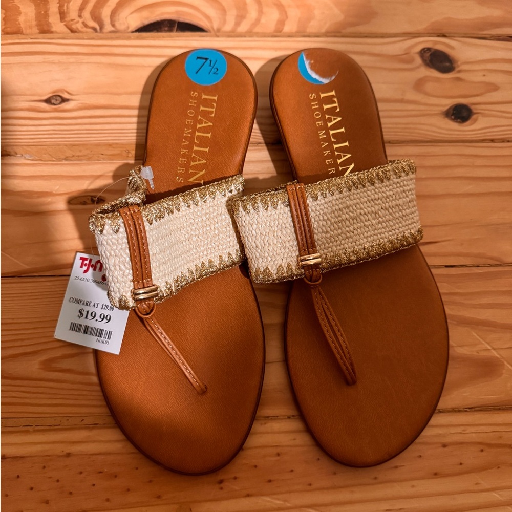 Italian Shoemakers Women's Brown and Cream Sandals 7.5